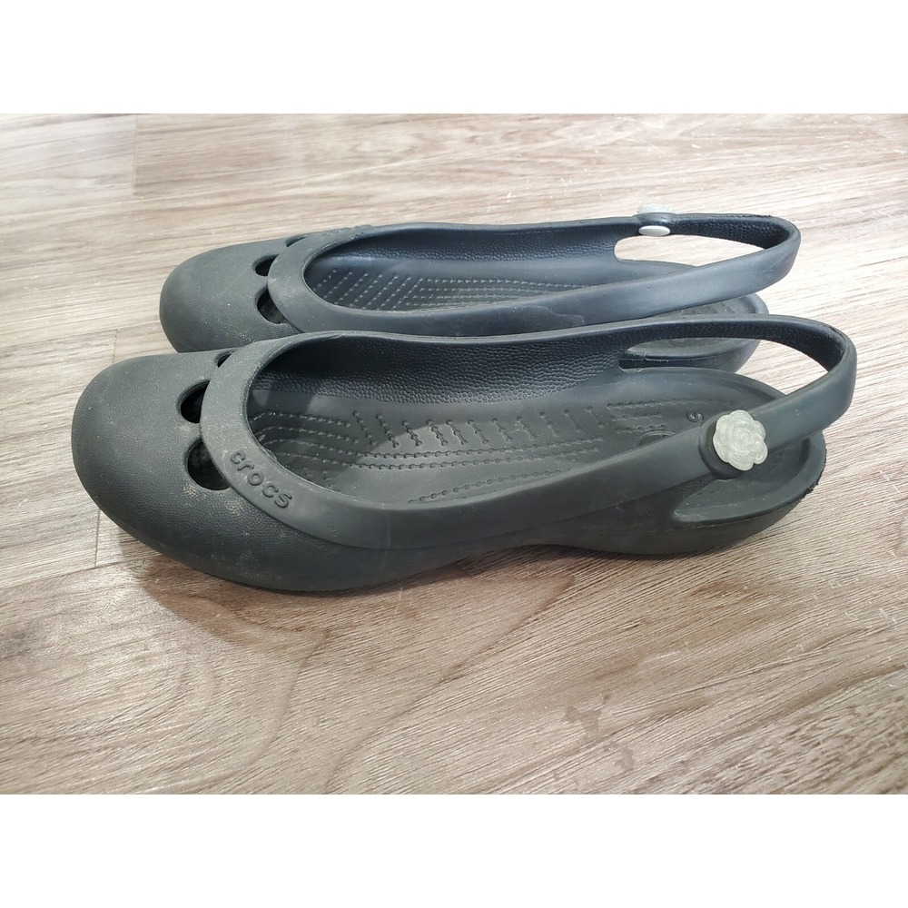 Crocs Shoes Size 9 Black Rubber Sling Back Classic Flats Womens - Picture 4 of 4